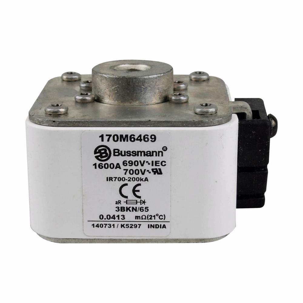 Bussmann 170M6469 Semi-Conductor High Speed Fuse, 1600 A, 690 V, 200 kA Interrupt, Class: aR, Square Body