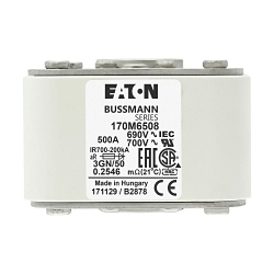 Bussmann 170M6508 Semi-Conductor High Speed Fuse, 500 A, 690 V, 200 kA Interrupt, Class: aR, Square Body