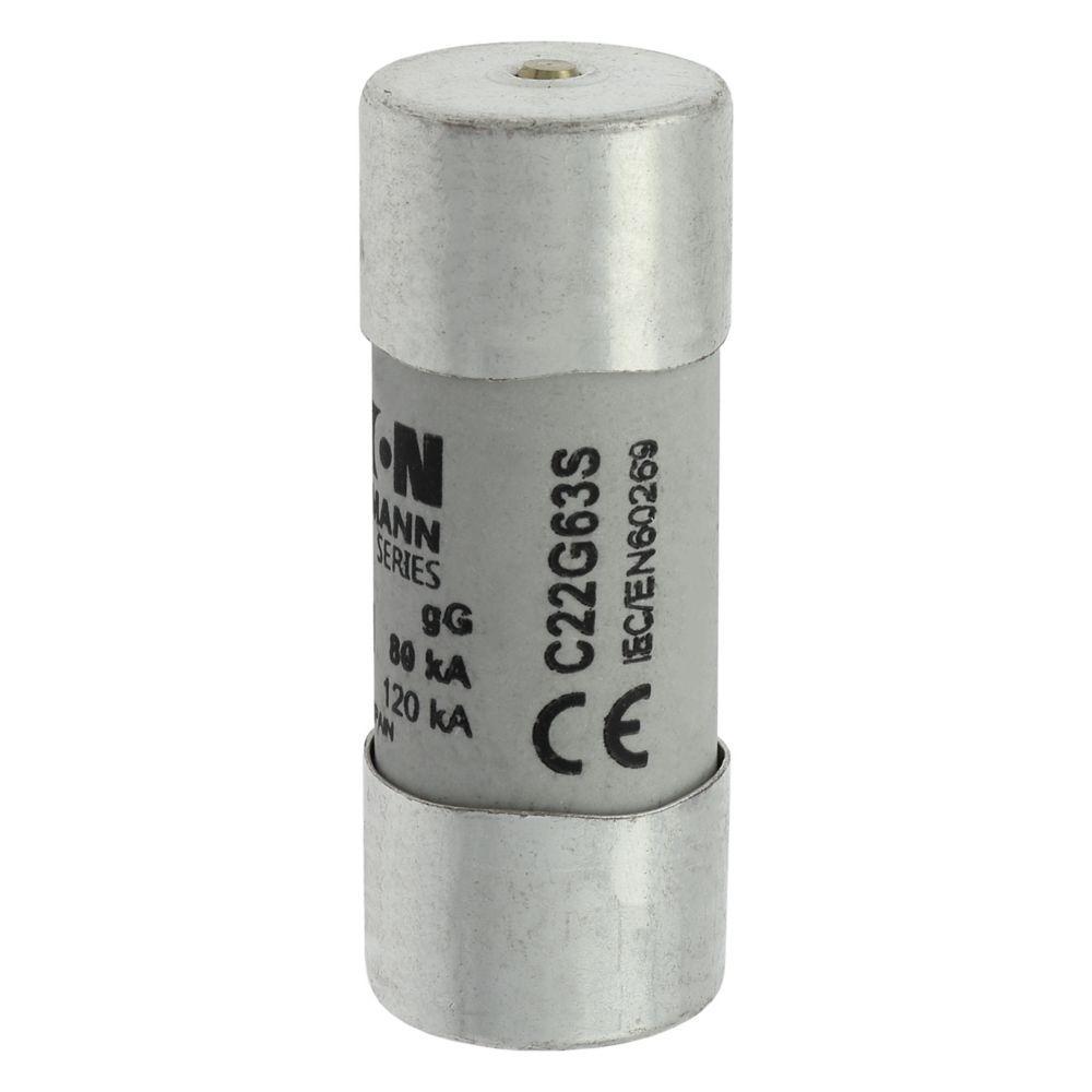 Bussmann C22G63S Low Voltage Cylindrical Fuse With Striker, 63 A, 690 V AC, 80 kAIC Interrupt, Class: GL/GG/C
