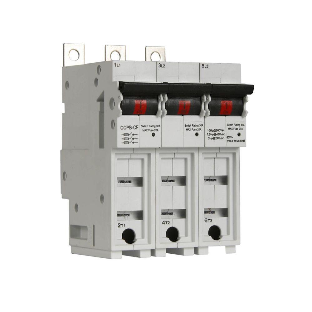 Bussmann CCPB-3-50CF CUBEFuse® CCPB-3-50CF Compact Lock-On Provision Circuit Protector Base, 600 V AC/125 V DC, 45 to 50 A, 3 Poles, Class CF Fuse, 18 to 10 AWG, 8 to 6 AWG, 4 AWG Wire