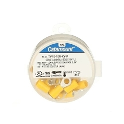 Catamount TV10-10R-XV Ring Terminal, 12 to 10 AWG Conductor, 1.047 in L, Brazed Seam/Funnel Entry/Internal Serration Barrel, Copper, Yellow