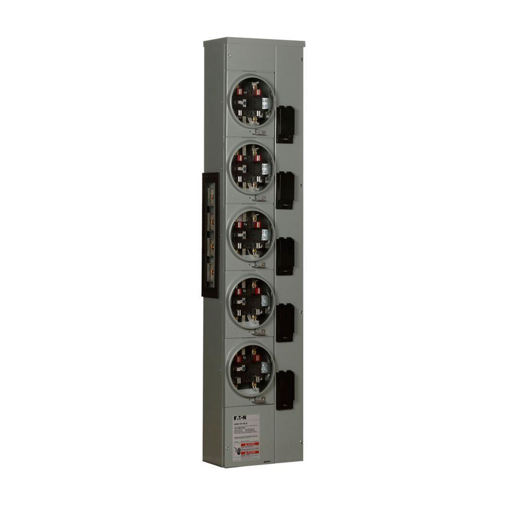 EATON 3MM512R12RLB 5-Jaw 5-Socket Multiple Metering Meter Stack Module With Ringless Style Cover and Horn Bypass, 120/208 V AC, 125 A, 3 Phase, NEMA 3R Enclosure