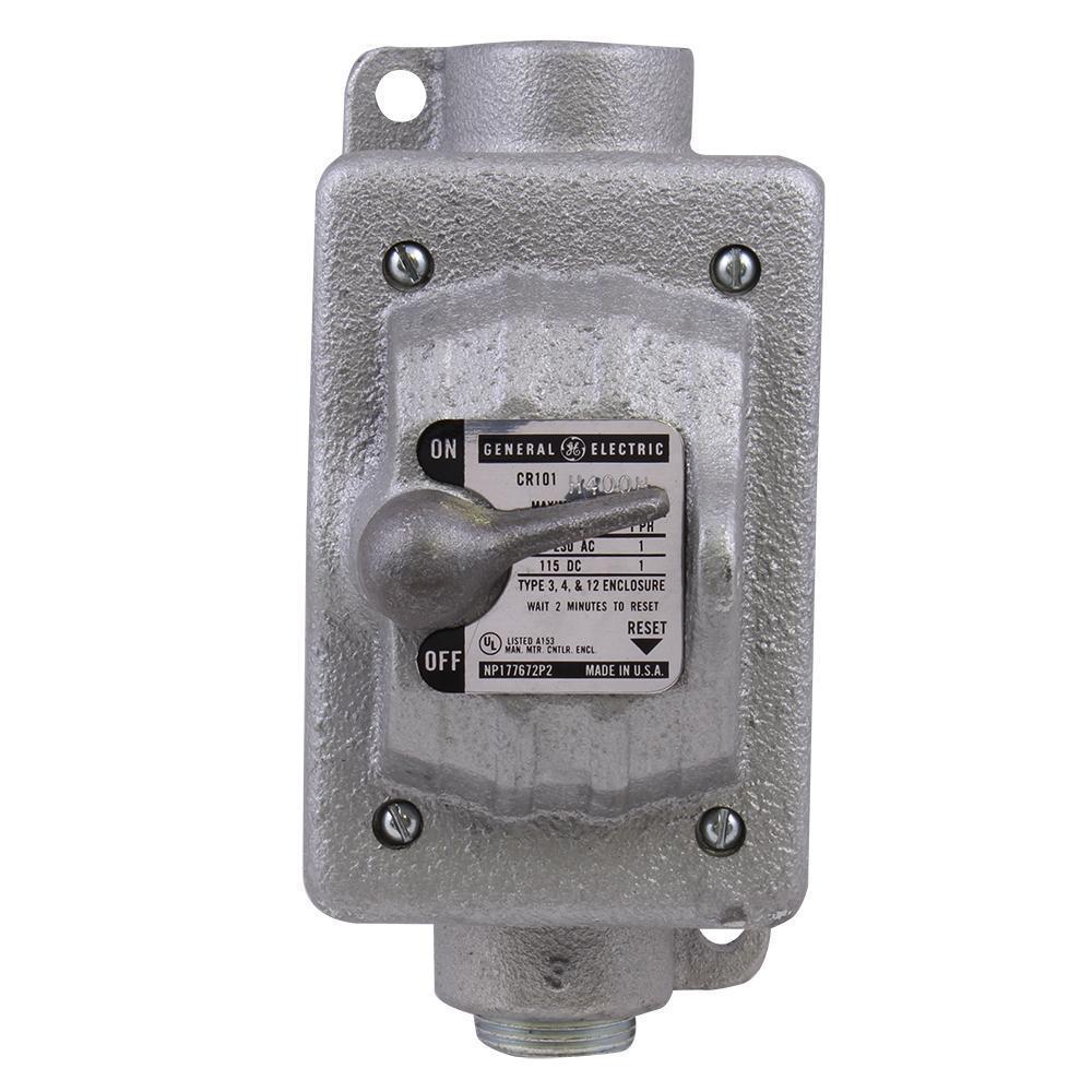 GE CR101H400H Full Voltage Non-Reversing Manual Starter, 2 Poles, NEMA 3/4/12 Enclosure