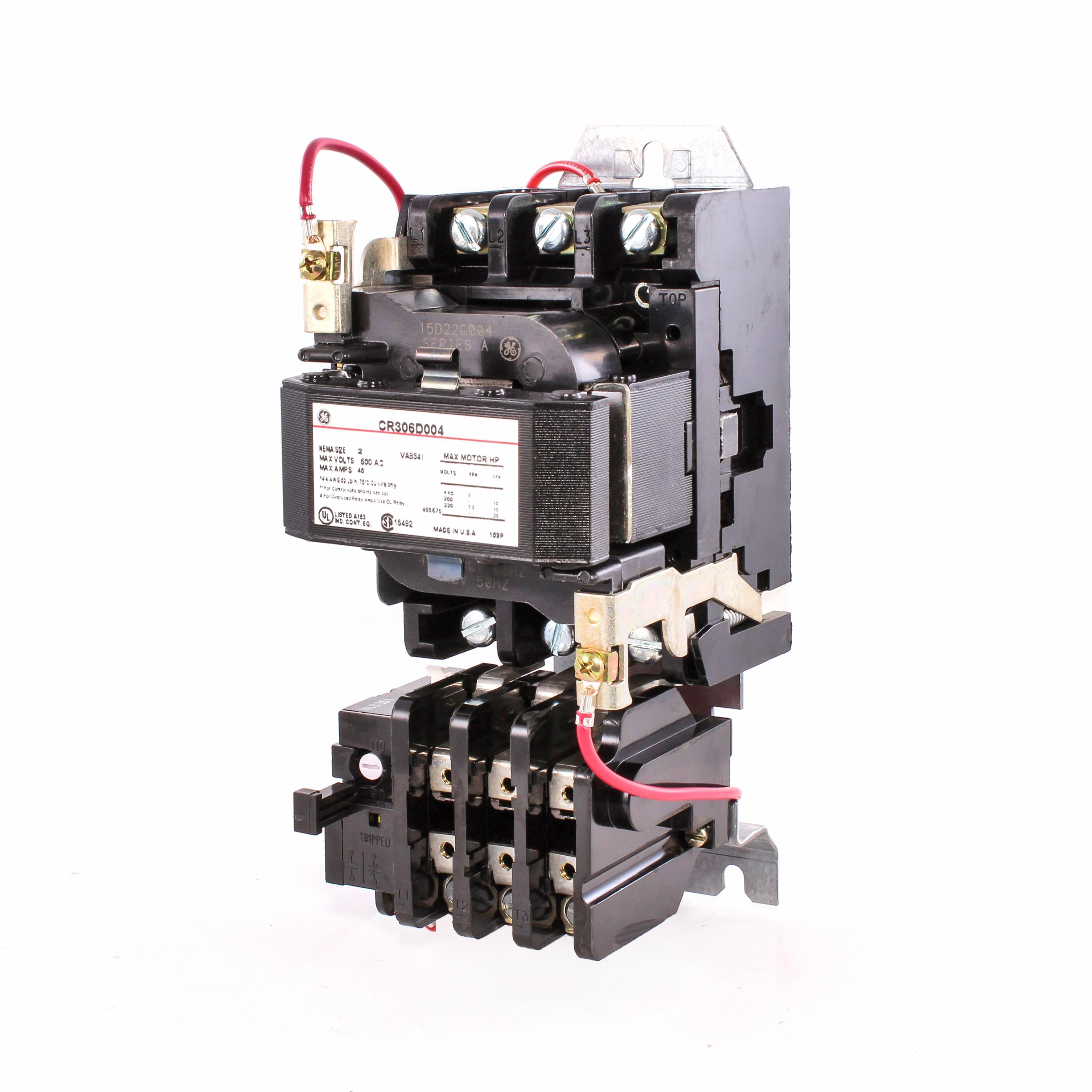GE CR306D004 300 Line Full Voltage Non-Combination Non-Reversing NEMA Magnetic Starter, 460 to 480 VAC V Coil, 3 Poles, Open Enclosure