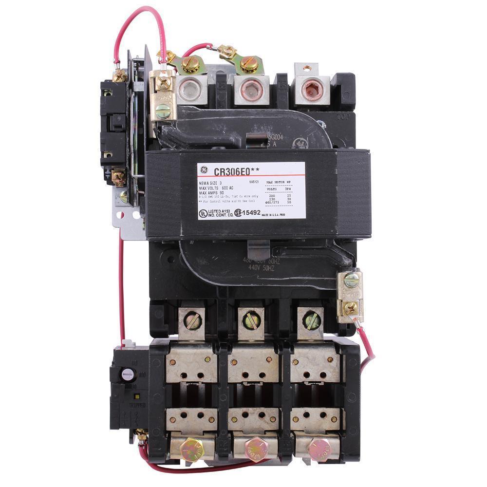 GE CR306E004 CR306/300-Line Full Voltage Magnetic Non-Combination Non-Reversing NEMA Starter, 460 to 480 VAC V Coil, 3 Poles, Open Enclosure