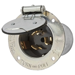 Hubbell Wiring Device-Kellems CS6375M2 Hubbell Wiring Device-Kellems Twist-Lock® CS6375M2 1-Phase Extra Heavy Duty Grounding Standard Non-NEMA Screw Mount Flanged Inlet With Lift Cover, 125/250 V, 50 A, 3 Poles, 4 Wires, Metallic