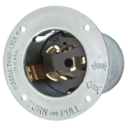 Hubbell Wiring Device-Kellems CS8375 Hubbell Wiring Device-Kellems CS8375 3-Phase Extra Heavy Duty Grounding Male Single Standard Screw Mount Locking Flanged Inlet, 250 V AC, 50 A, 3 Poles, 4 Wires, Metallic