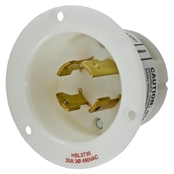 Hubbell Wiring Device-Kellems HBL2735 Hubbell Wiring Device-Kellems Insulgrip® Twist-Lock® HBL2735 3-Phase Standard Screw Mount Flanged Inlet, 480 V AC, 30 A, 3 Poles, 4 Wires, White