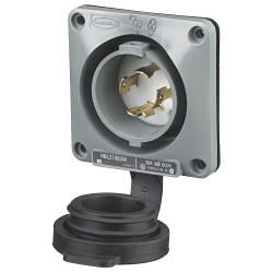 Hubbell Wiring Device-Kellems HBL2745SW Hubbell Wiring Device-Kellems Twist-Lock® Safety-Shroud® HBL2745SW HBL® 3-Phase Extra Heavy Duty Grounding Screw Mount Watertight Locking Flanged Inlet, 600 V AC, 30 A, 3 Poles, 4 Wires, Gray/White