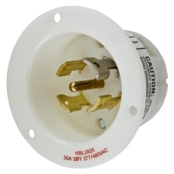 Hubbell Wiring Device-Kellems HBL2825 Hubbell Wiring Device-Kellems Insulgrip® Twist-Lock® HBL2825 3-Phase Standard Screw Mount Flanged Inlet, 277/480 V AC, 30 A, 4 Poles, 5 Wires, White