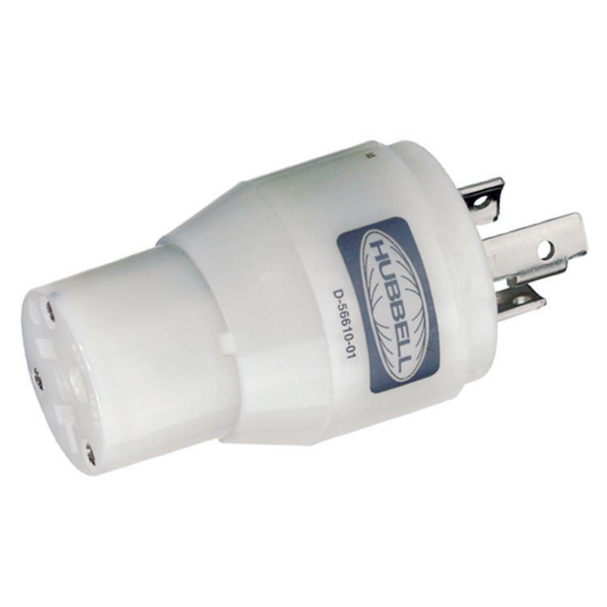 Hubbell Wiring Device-Kellems HBL31CM29 Grounded Standard Plug-In Mount Molded Adapter, 125 VAC, 15 A, 3750 W Power Rating, Locking Male Slot End, Female Blade End