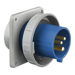 Hubbell Wiring Device-Kellems HBL330B6W Hubbell Wiring Device-Kellems HBL330B6W 1-Phase Male Single Flanged Standard Watertight Screw Mount Pin and Sleeve Inlet, 250 V AC, 30 A, 2 Poles, 3 Wires, Blue