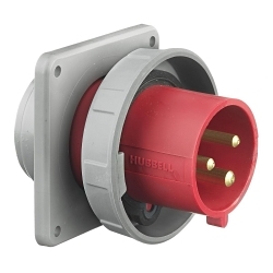 Hubbell Wiring Device-Kellems HBL330B7W Hubbell Wiring Device-Kellems HBL330B7W 1-Phase Flanged Male Single Standard Watertight Screw Mount Pin and Sleeve Inlet, 480 V AC, 30 A, 2 Poles, 3 Wires, Red