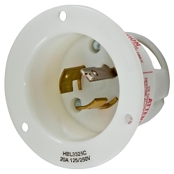 Hubbell Wiring Device-Kellems HBL3325C Hubbell Wiring Device-Kellems Insulgrip® Twist-Lock® HBL3325C 1-Phase Standard Screw Mount Flanged Inlet, 125/250 V AC, 20 A, 3 Poles, 3 Wires, White