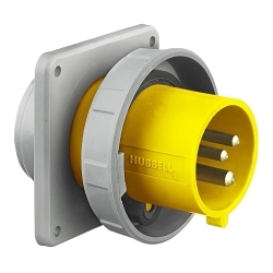 Hubbell Wiring Device-Kellems HBL360B4W Hubbell Wiring Device-Kellems HBL360B4W 1-Phase Grounding Male Non-NEMA Standard Watertight Screw Mount Flanged Inlet, 125 V AC, 60 A, 2 Poles, 3 Wires, Yellow