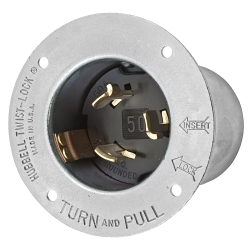 Hubbell Wiring Device-Kellems HBL3775 Hubbell Wiring Device-Kellems Twist-Lock® HBL3775 3-Phase Extra Heavy Duty Grounding Standard Screw Mount Locking Flanged Inlet, 600 V AC/250 V DC, 50 A, 3 Poles, 4 Wires, Metallic