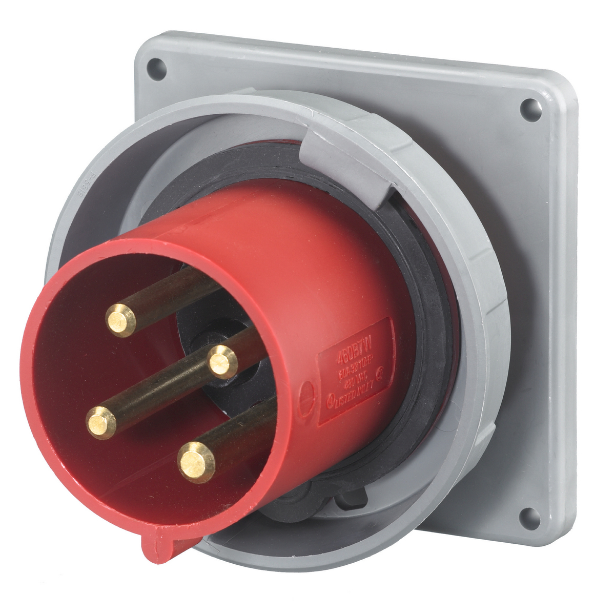 Hubbell Wiring Device-Kellems HBL4100B7W Hubbell Wiring Device-Kellems HBL4100B7W 3-Phase Flanged Male Single Standard Watertight Screw Mount Pin and Sleeve Inlet, 480 V AC, 100 A, 3 Poles, 4 Wires, Red