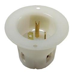 Hubbell Wiring Device-Kellems HBL5378C Hubbell Wiring Device-Kellems Insulgrip® HBL5378C 1-Phase Extra Heavy Duty Male Grounding Screw Mount Straight Blade Flanged Inlet, 125 V AC, 20 A, 2 Poles, 3 Wires, White