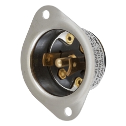 Hubbell Wiring Device-Kellems HBL7486 Hubbell Wiring Device-Kellems HBL7486 HBL® 1-Phase Heavy Duty Midget Non-Grounding Screw Mount Locking Flanged Inlet, 125/250 V AC, 15 A, 3 Poles, 3 Wires, Black/Stainless