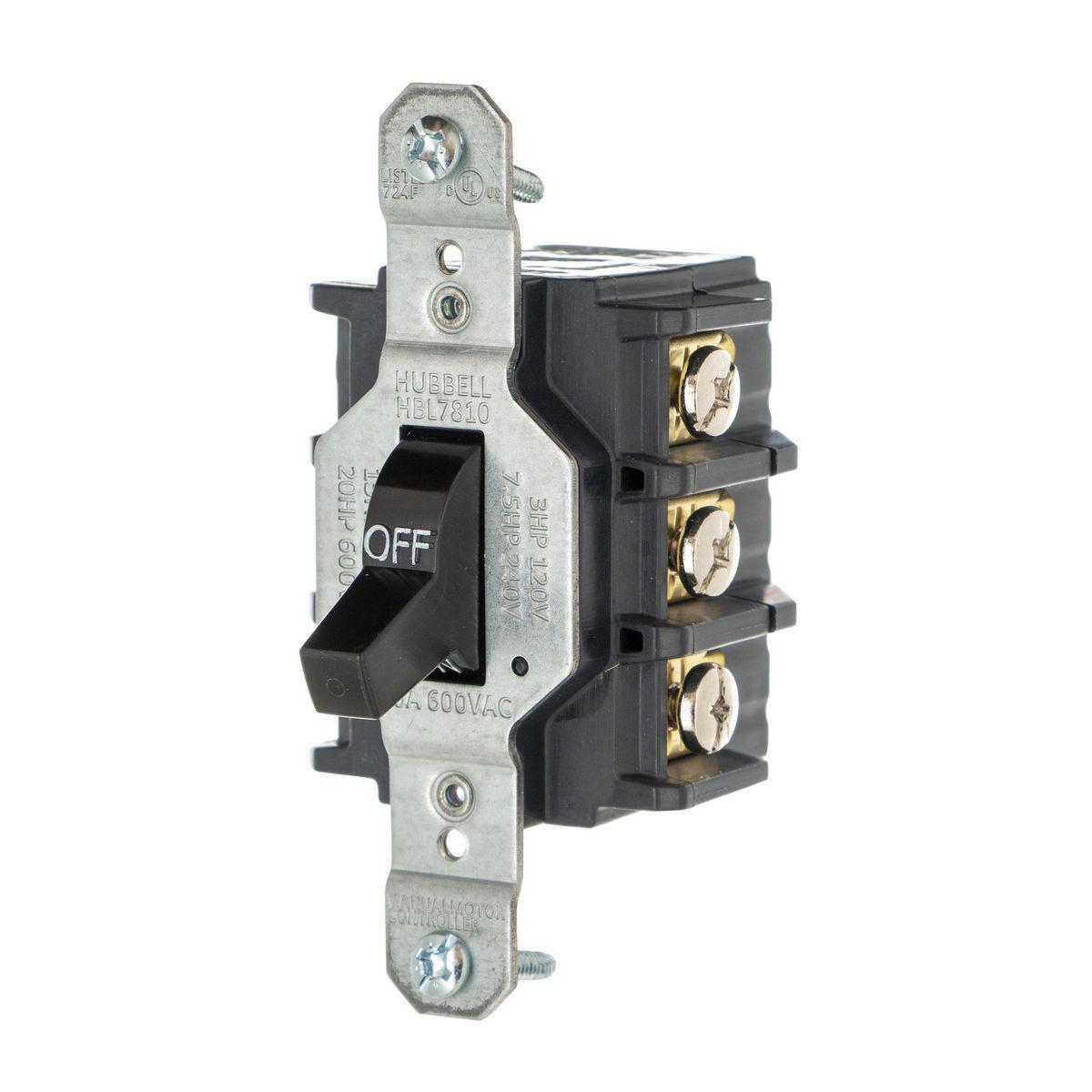 Hubbell Wiring Device-Kellems HBL7810S HBL Motor Disconnect, Back & Side Wire Switches and Lighting Control, 600 V, 30 A, 18000 W Power Rating