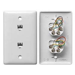 Hubbell Wiring Device-Kellems NS745W netSELECT® NS745W 1-Gang Mid Sized Standard Molded-In Plate With (2) Jacks, Screw Terminal Connection, Screw Mount, 6-Position 4-Conductor Jack Position