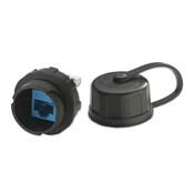 Leviton D6706-E DuraPort® D6706-E CAT 6 Connector Housing With Connector Cap, For Use With Leviton® QuickPort® Industrial Connector, -40 to 65 deg C Temperature 750 min Mating Cycle, 10 to 500 Hz Vibration, IP67, Polybutylene Terephthalate, Black