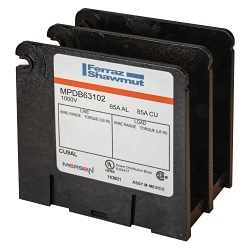 Mersen MPDB63102 Miniature Open Style Power Distribution Block, 600 V AC, 85 A, 2 Poles, 14 to 4 AWG Wire, Polycarbonate