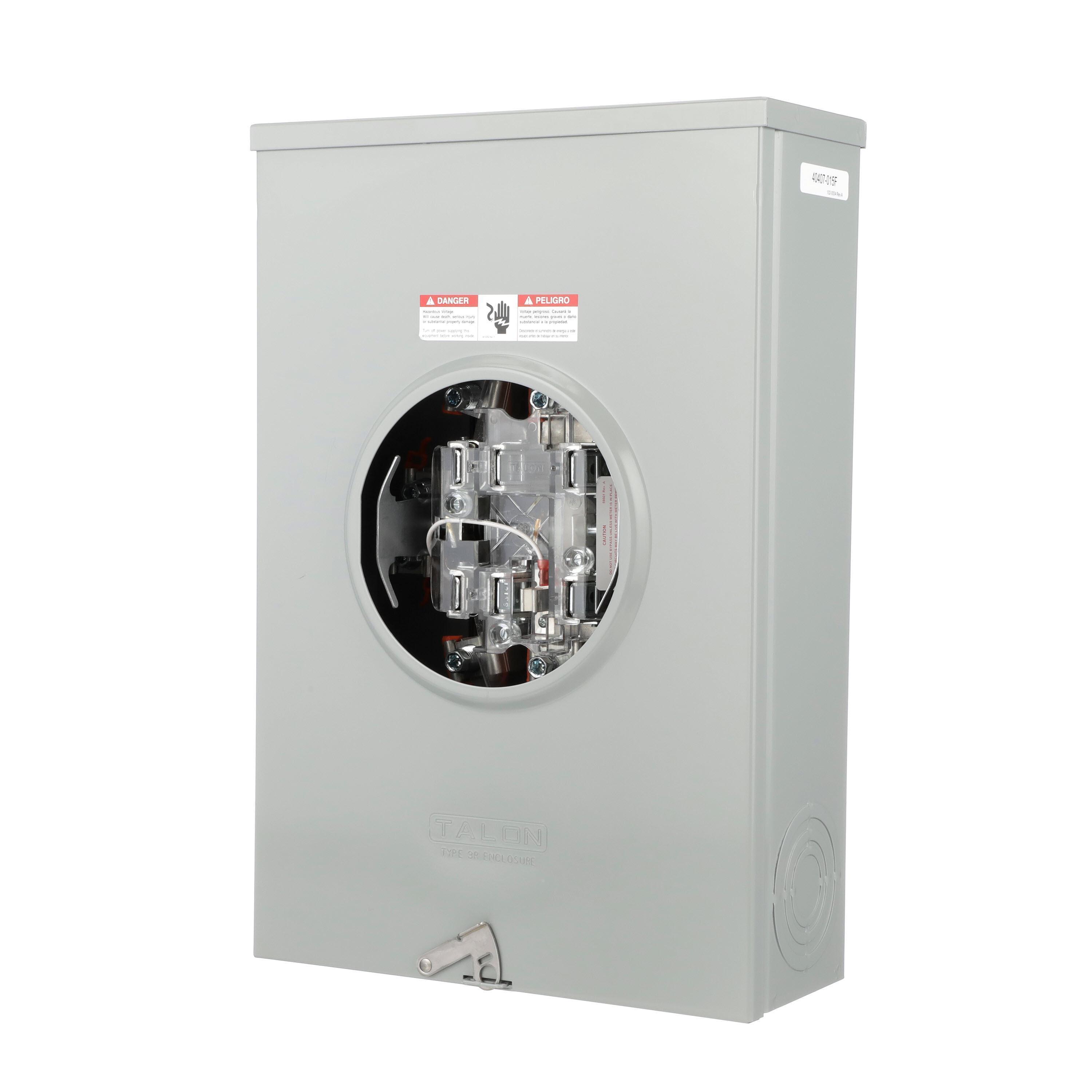 Siemens 40407-015F TALON® 40407-015F 8-Cutout 1-Position Type HQU Continuous Duty Meter Socket With Lever Bypass, Hub and 36503 14 to 2/0 AWG Ground Lug, 600 V AC, 200 A, 3 Phase, NEMA 3R Enclosure