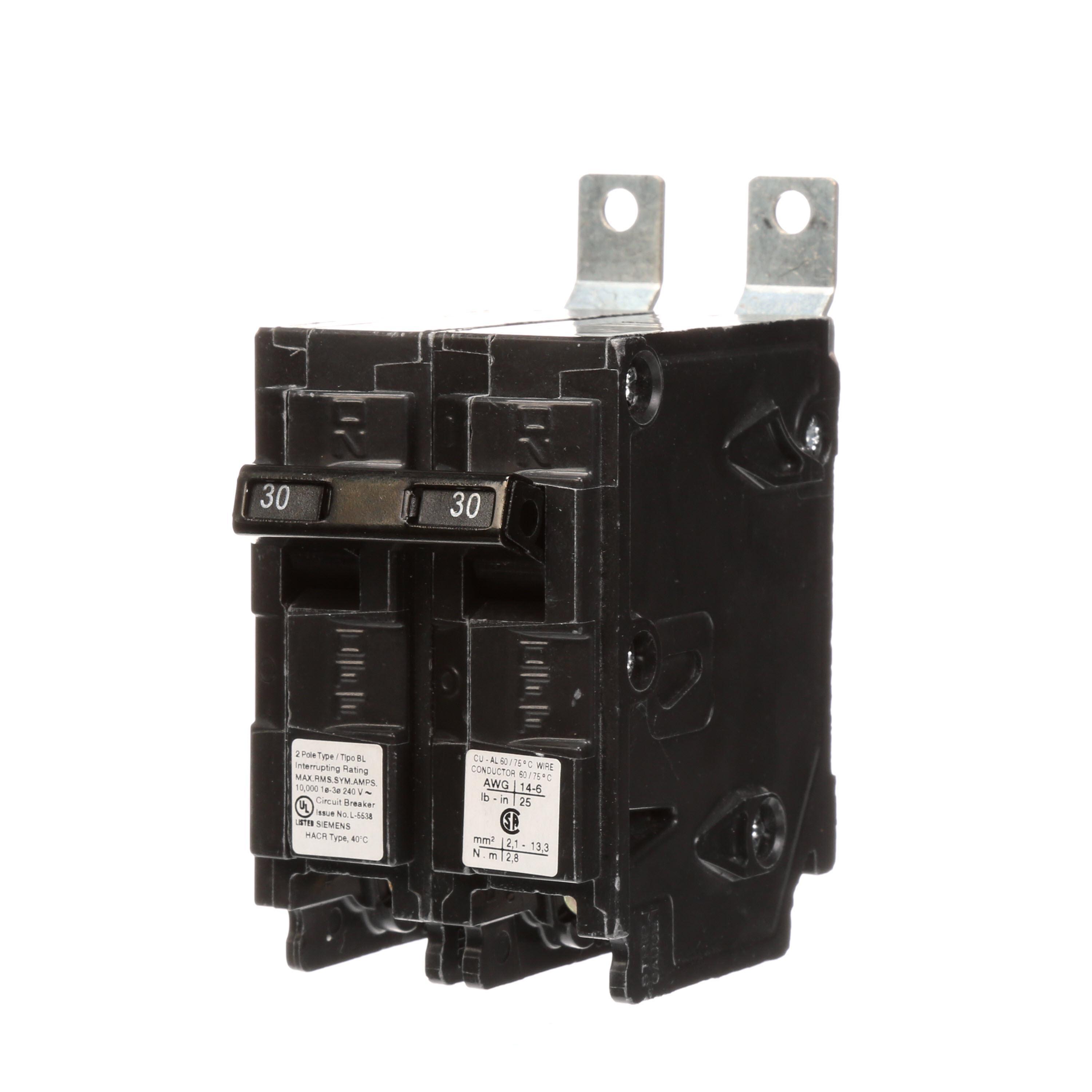 Siemens B230R Type BL Molded Case Circuit Breaker, 240 V AC, 30 A, 10 kA Interrupt, 2 Poles, Thermal Magnetic Trip