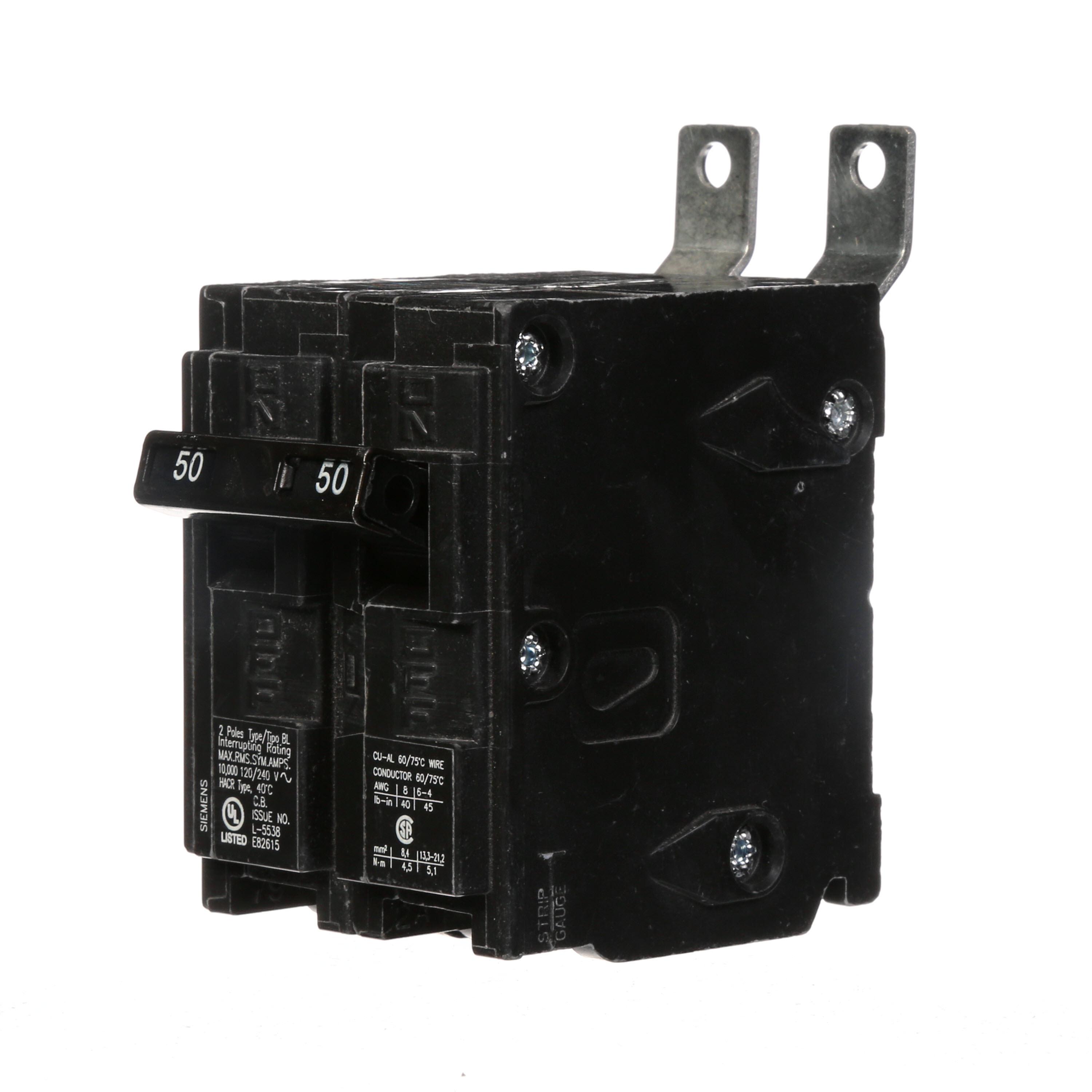 Siemens B250 Type BL Molded Case Circuit Breaker, 120/240 V AC, 50 A, 10 kA Interrupt, 2 Poles, Thermal Magnetic Trip