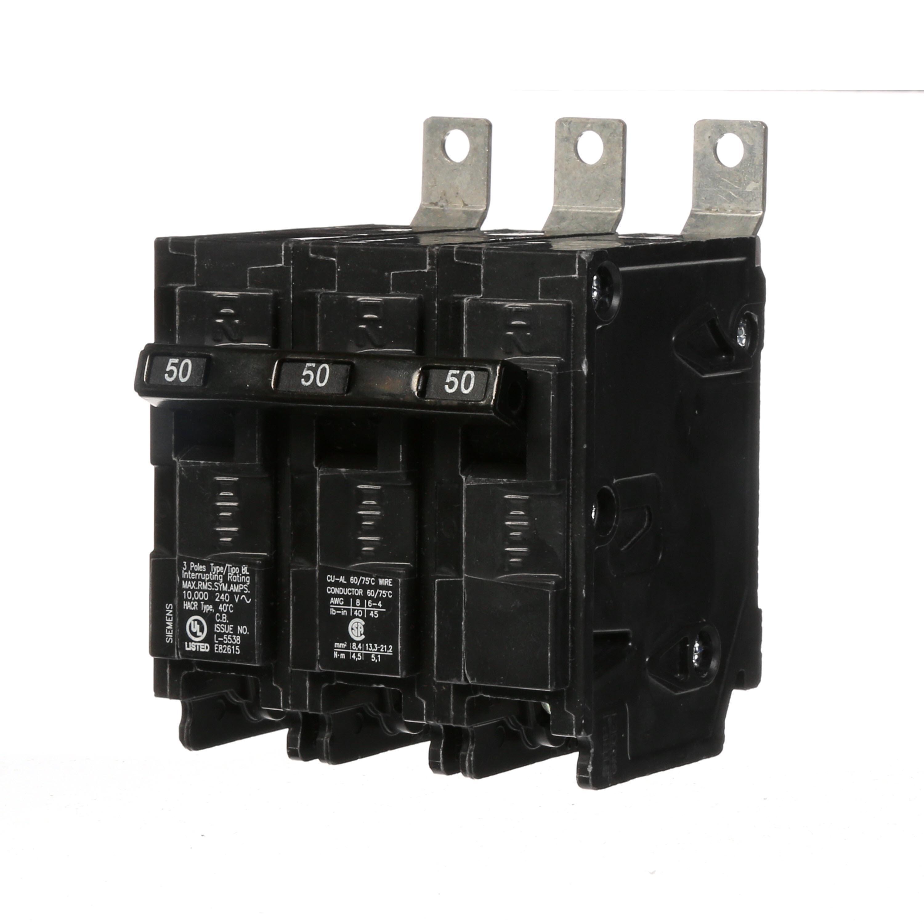 Siemens B350 Type BL Low Voltage Molded Case Circuit Breaker, 240 V AC, 50 A, 10 kA Interrupt, 3 Poles, Thermal Magnetic Trip