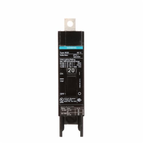 Siemens BQD120 Type BQD Molded Case Circuit Breaker, 277 V AC, 20 A, 14 kA Interrupt, 1 Poles, Thermal Magnetic Trip