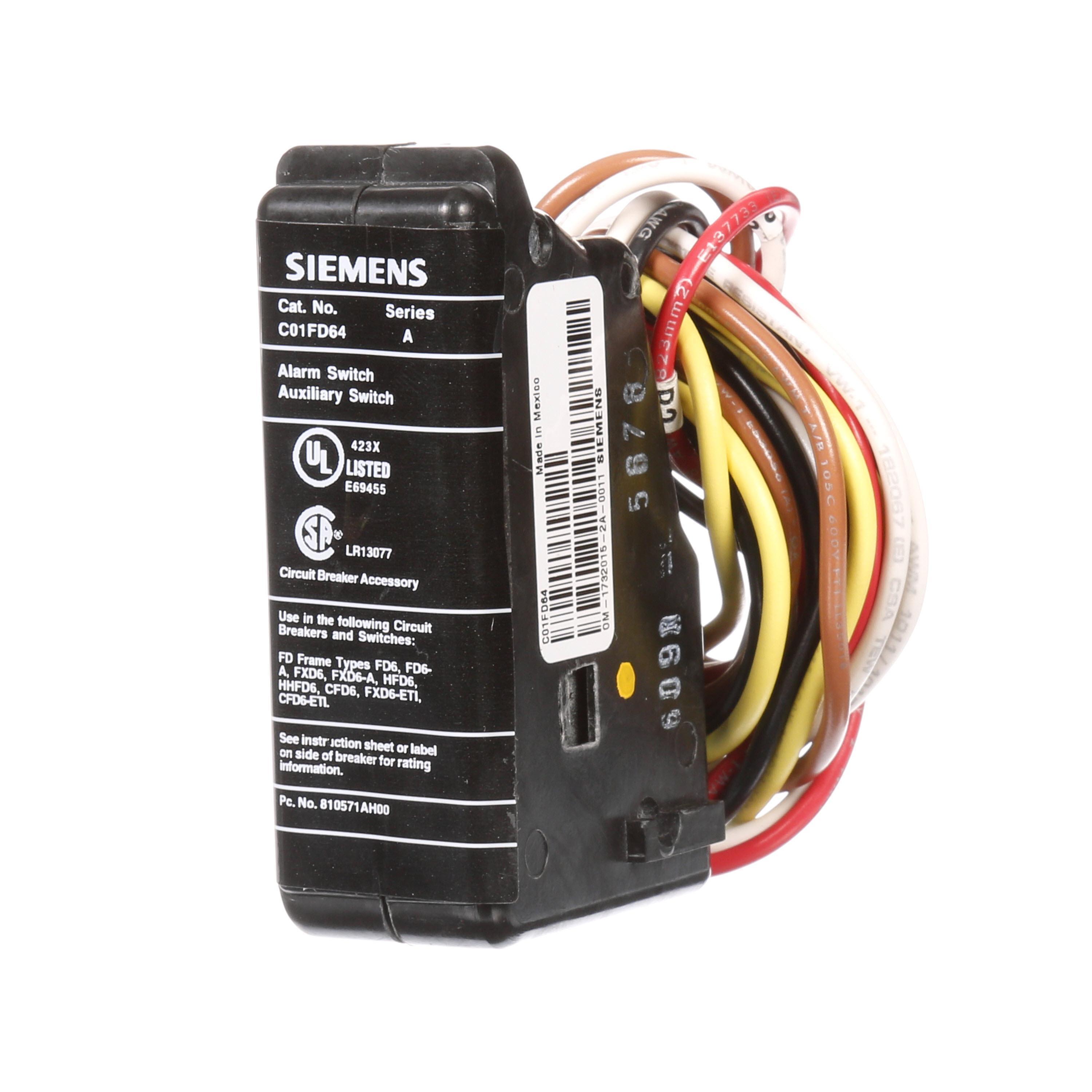 Siemens C01FD64 Sentron® C01FD64 Auxiliary Switch Combination, For Use With 400 A JD/SJD Frame, 600 A LD/SLD Frame/800 A LMD Frame and FD Frame Molded Case Circuit Breaker