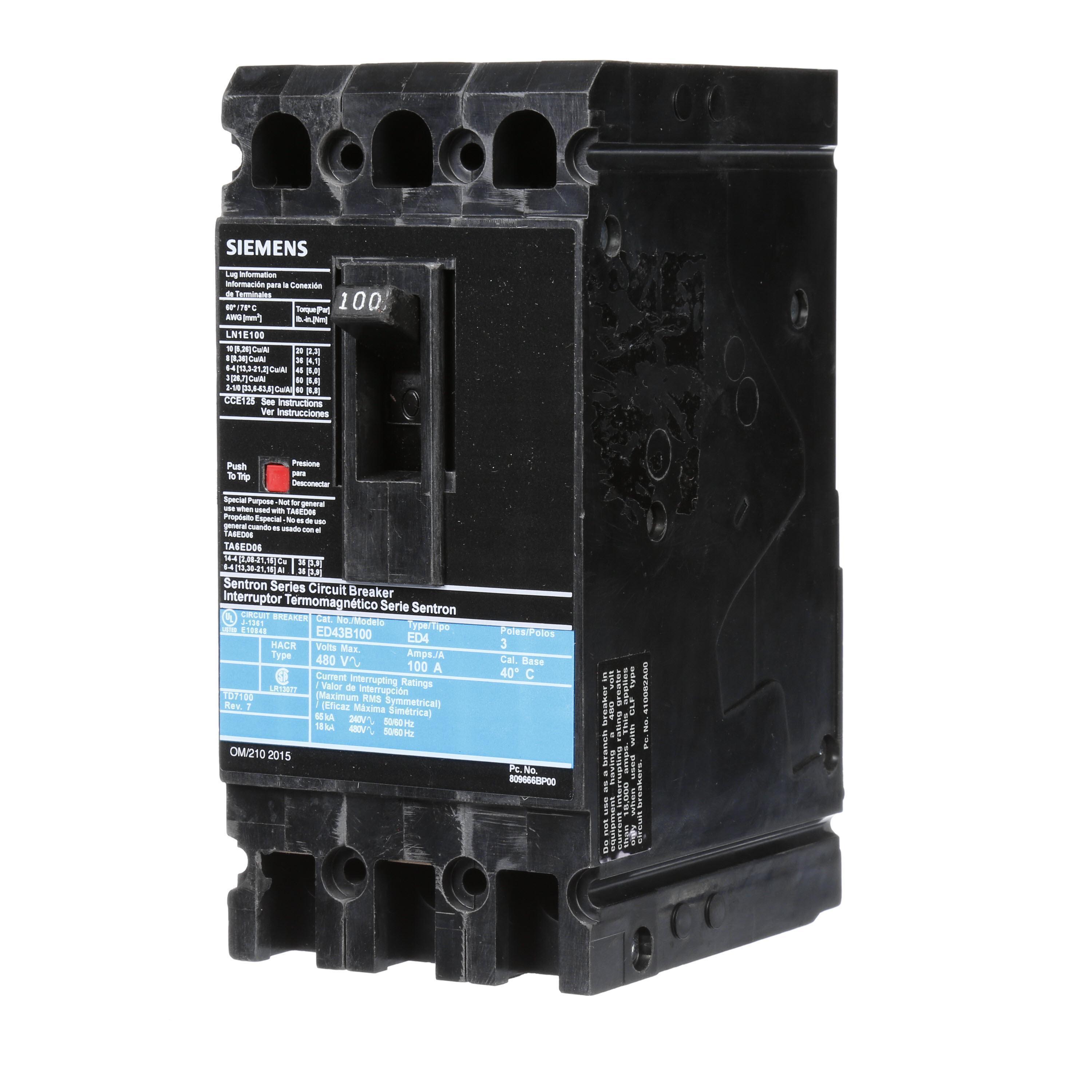 Siemens ED43B100 - Molded Case Circuit Breakers