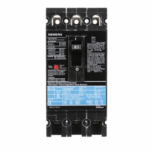 Siemens ED63B080 SentronTM ED63B080 Type ED6 Low Voltage Molded Case Circuit Breaker, 600 V AC/250 V DC, 80 A, 18 kA Interrupt, 3 Poles, Thermal Magnetic Trip