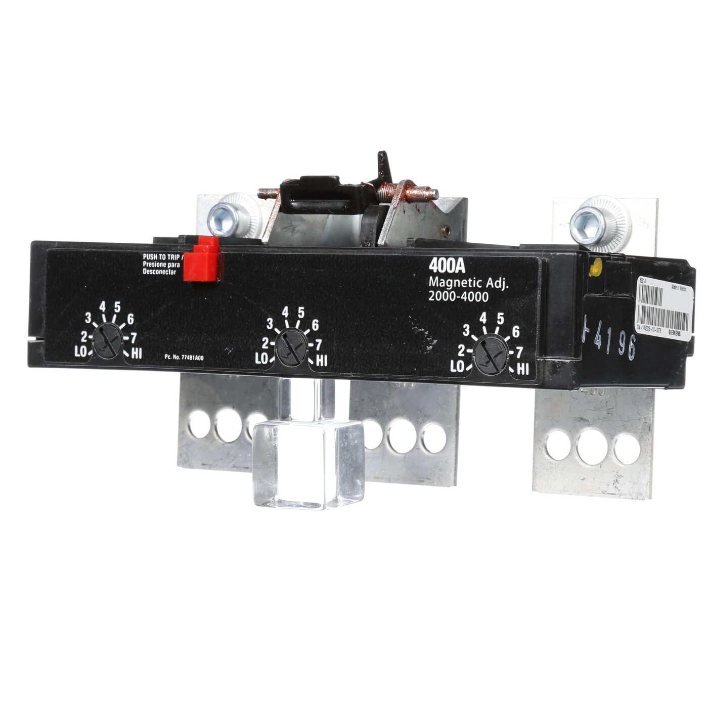 Siemens JD63T400 SentronTM JD63T400 Interchangeable Thermal Magnetic Breaker Trip Unit, 3 Poles, 400 A, JD Frame, For Use With JD6 Series Molded Case Circuit Breaker