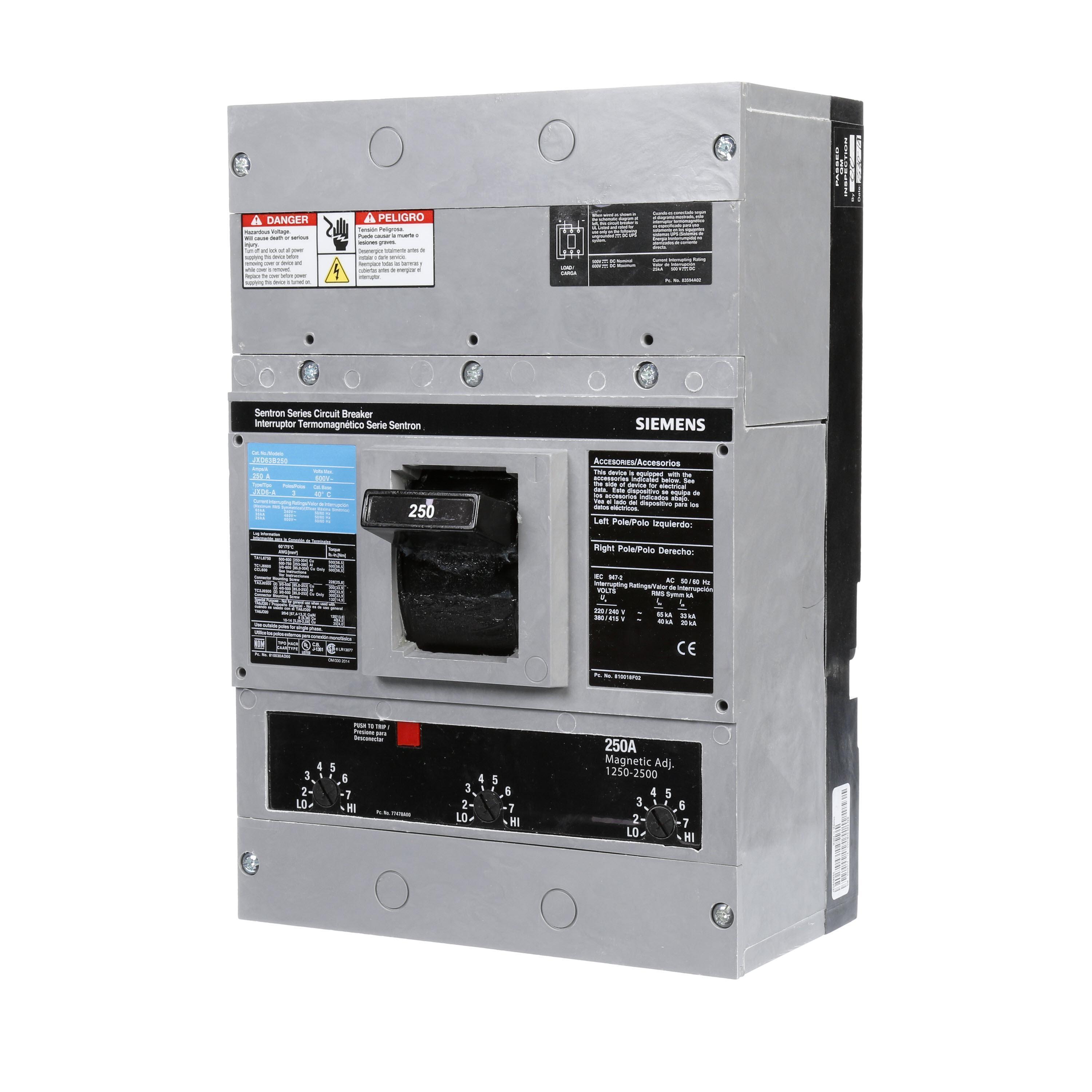Siemens JXD63B250 - Molded Case Circuit Breakers
