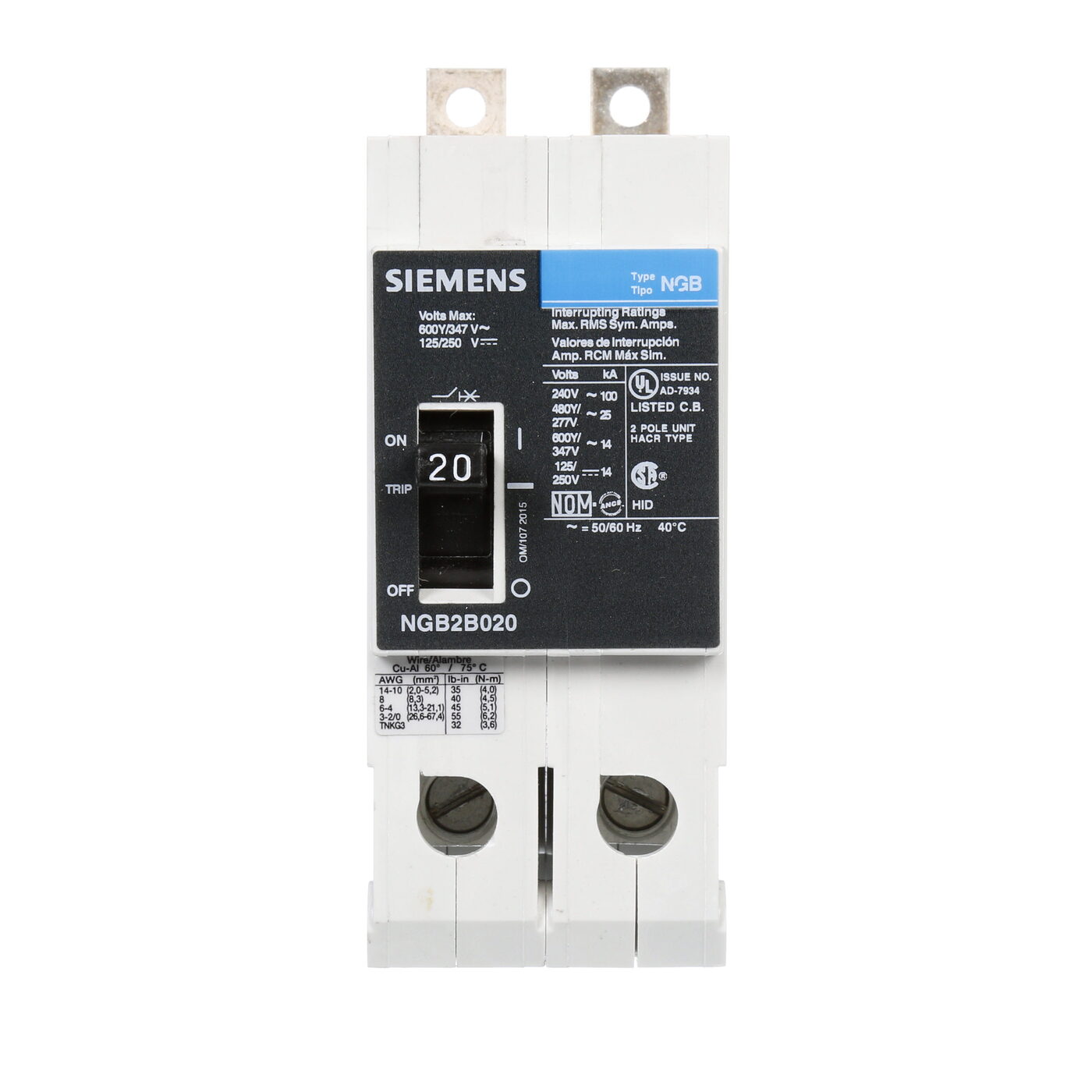 Siemens NGB2B020B - Molded Case Circuit Breakers