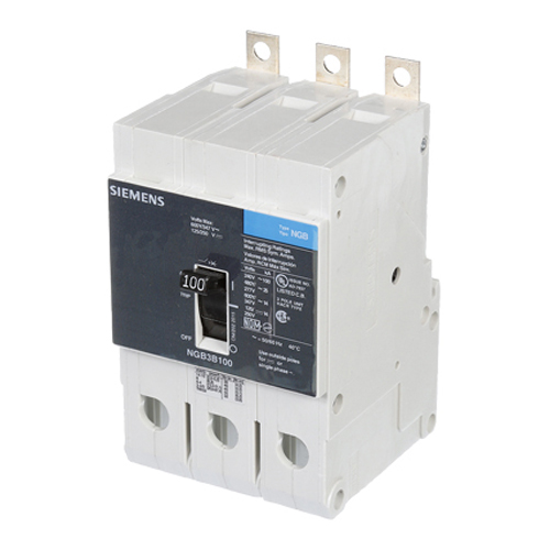 Siemens NGB3B100 Type NGB Low Voltage Molded Case Circuit Breaker, 600Y/347 V AC, 100 A, 14 kA Interrupt, 3 Poles, Thermal Magnetic Trip