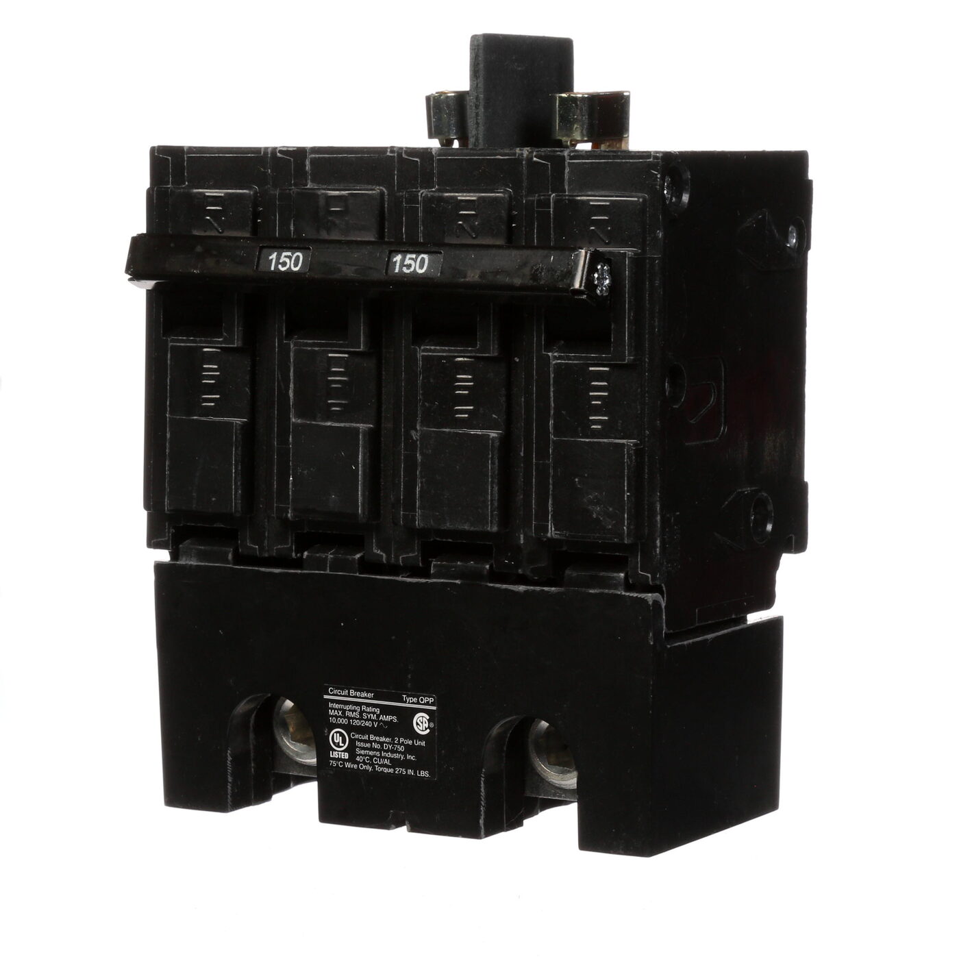 Siemens Q2150B Type QPP Low Voltage Miniature Residential Molded Case Circuit Breaker With Insta Wire, 120/240 V AC, 150 A, 10 kA Interrupt, 2 Poles, Thermal Magnetic Trip
