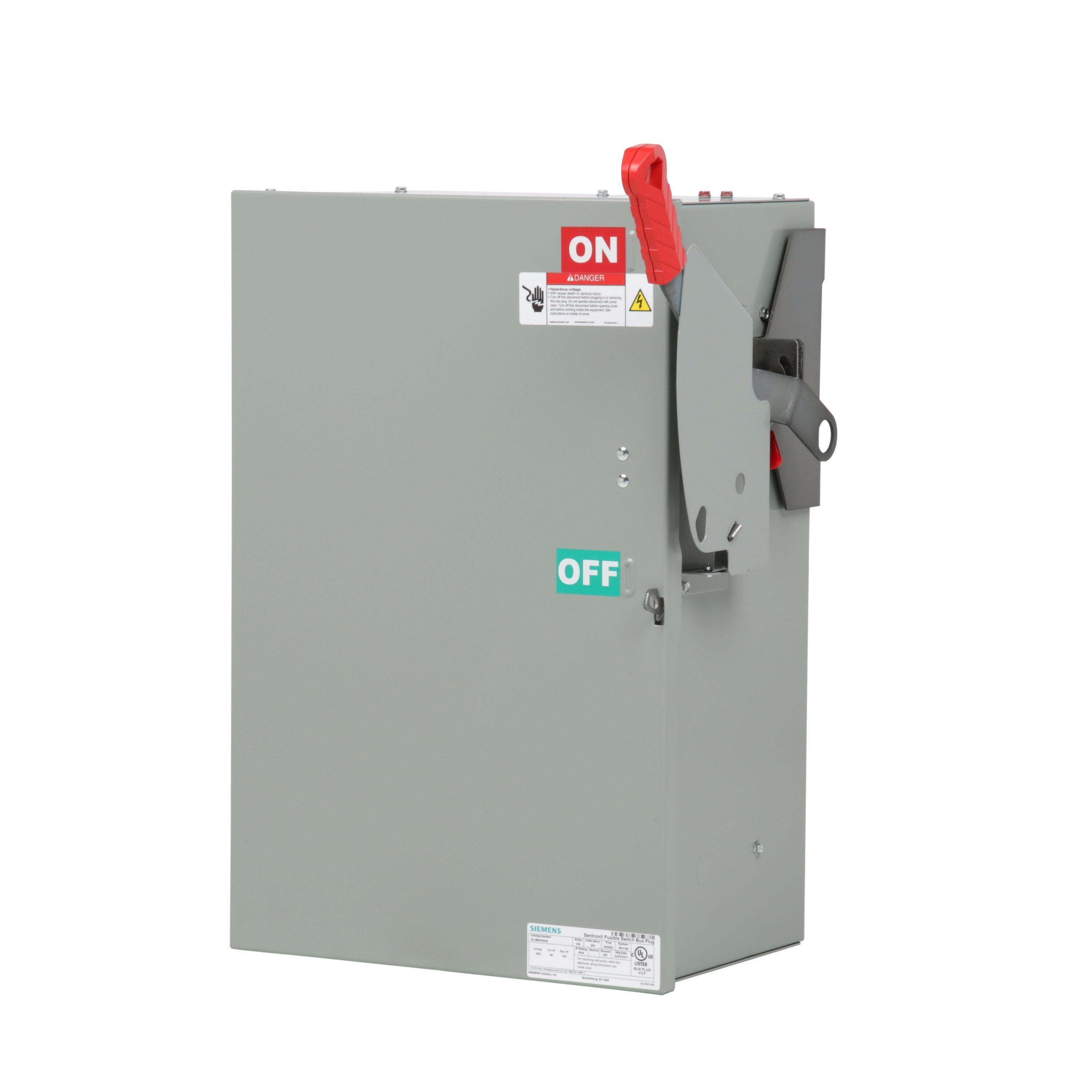 Siemens SLVBH3640G SentronTM SLVBH3640G Heavy Duty Fusible Switch Plug, 600 V AC, 200 A, 3 Wires, IP40 Enclosure