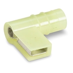 Sta-Kon RC10-250A 90 deg Flag Open Top Female Disconnect, 12 to 10 AWG Conductor, 0.25 in W x 0.032 in THK Tab, Brazed Seam Barrel, Brass, Yellow, Insulated