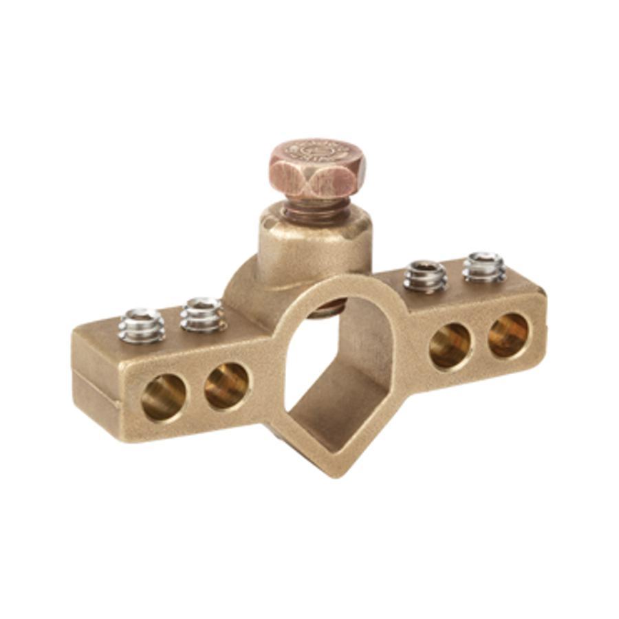 Bridgeport IGBC-063 Intersystem Ground Rod Bridge Clamp With Stainless Steel Screw, 1/2 in Rod, 14 to 2 AWG Conductor, Brass