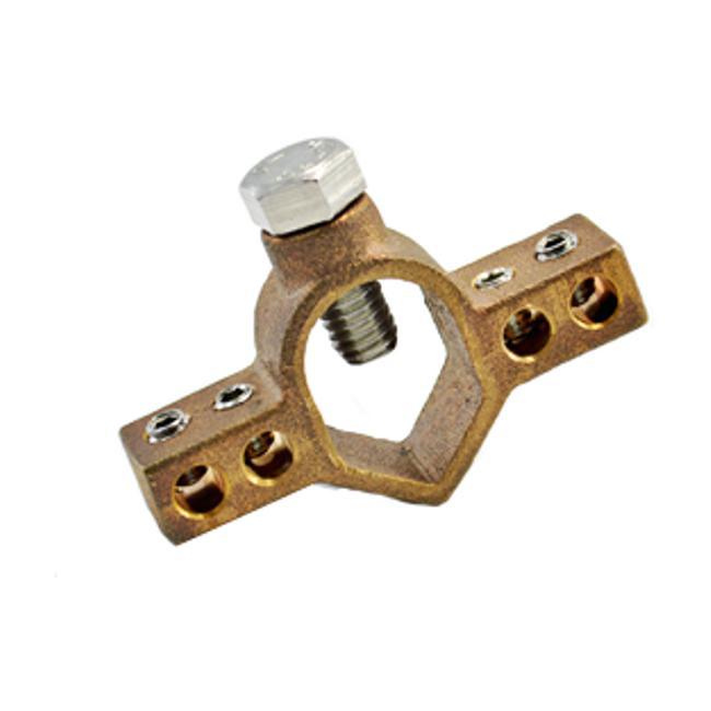 Bridgeport Mighty-Bond IGBC-075 Direct Burial Ground Rod Bridge Clamp, 5/8 to 3/4 in Rod, 4 to 1/0 AWG Conductor, Brass