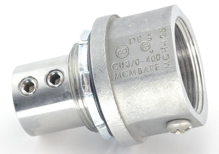 Bridgeport Mighty-Bond MCH-125 Raintight Grounding and Bonding Hub, 1-1/4 in Trade, 3/0 AWG to 400 kcmil Al/Cu Conductor, Thread Connection, Stainless Steel