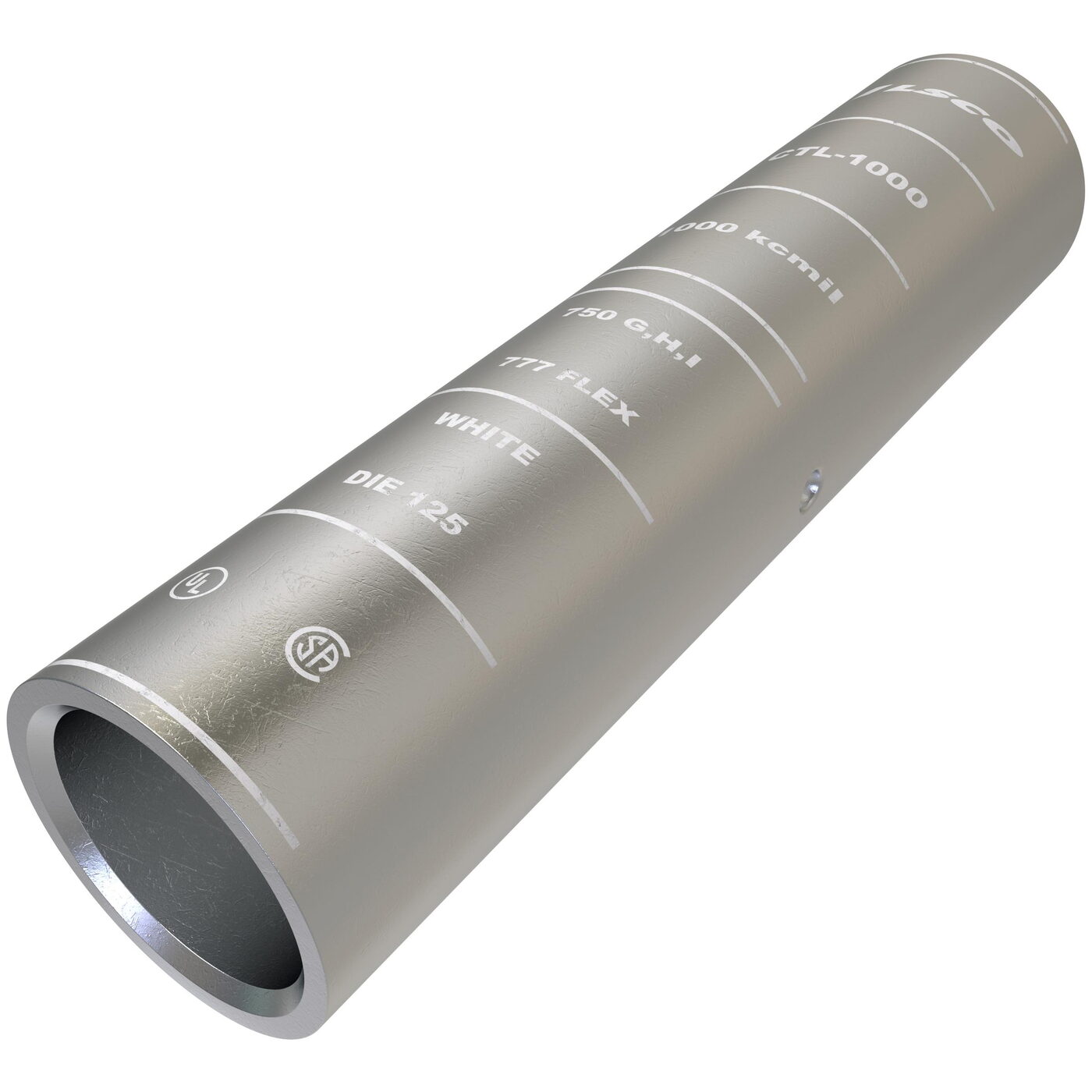 ILSCO SureCrimp CTL-1000 CTL Long Barrel Compression Sleeve, 1000 kcmil Copper Conductor, Die Code: I-125, 6-1/8 in L, Copper