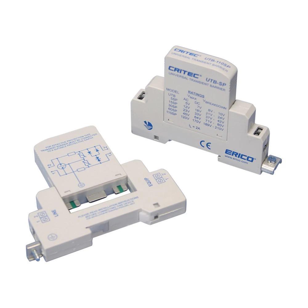 nVent UTB110SP UTB Series Pluggable Single Pair Universal Transient Barrier, 100 to 120 V AC, 60 to 154 V DC, 3 MHz Bandwidth, Thermoplastic