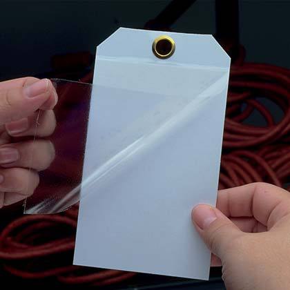 Panduit PST-2 Self-Laminating Semi-Rigid Identification Tag, 5-3/4 in H x 3-1/4 in W, Polyester/Vinyl, Clear/White