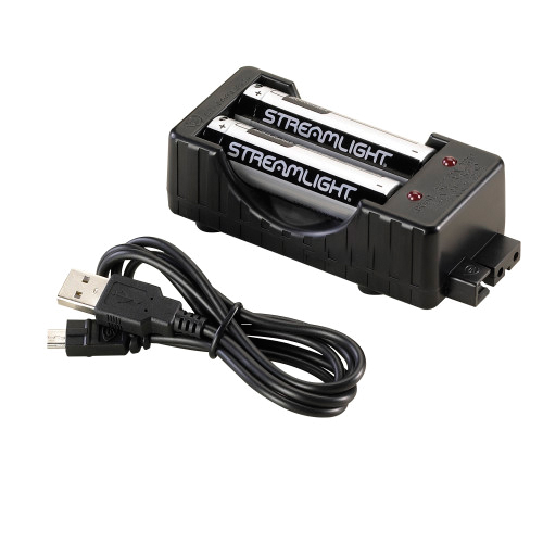 Streamlight 22010 USB Charger Kit, 2600 mAh Li-Ion Battery, 3-1/2 hr Single Bay, 3-1/2 hr Left Bay Priority, 6-1/2 hr Right Bay Charging, 2 Batteries