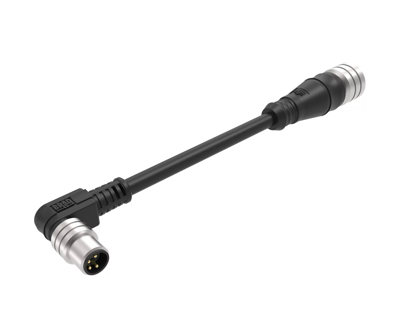Molex 1200668462 M12 Signal, A-Coded, M12 to M8 Double-Ended Cordset, 3 Poles, Female (Straight) to Male (90°), 24 AWG